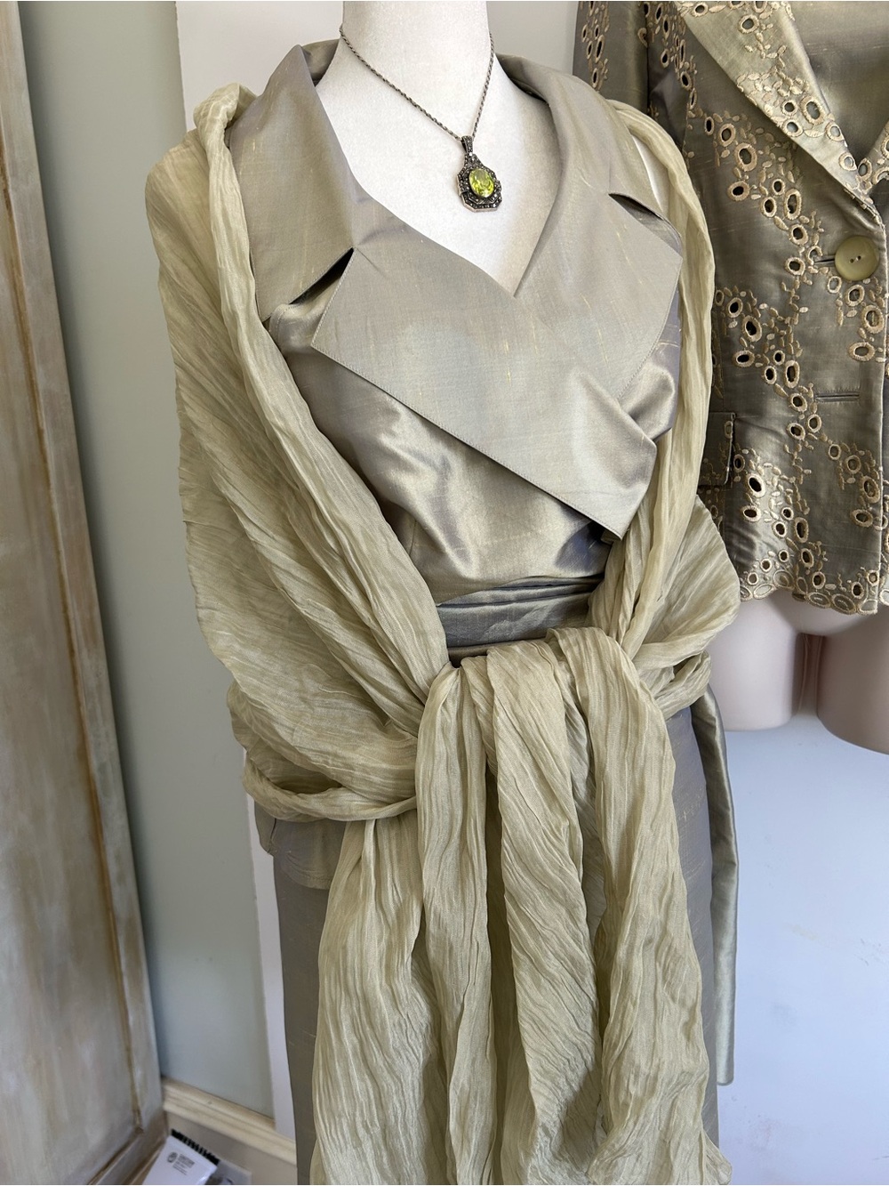 Carlisle Sage Silk 5pc Cocktail Ensemble sz8 NWOT Elegant Wedding Designer Set